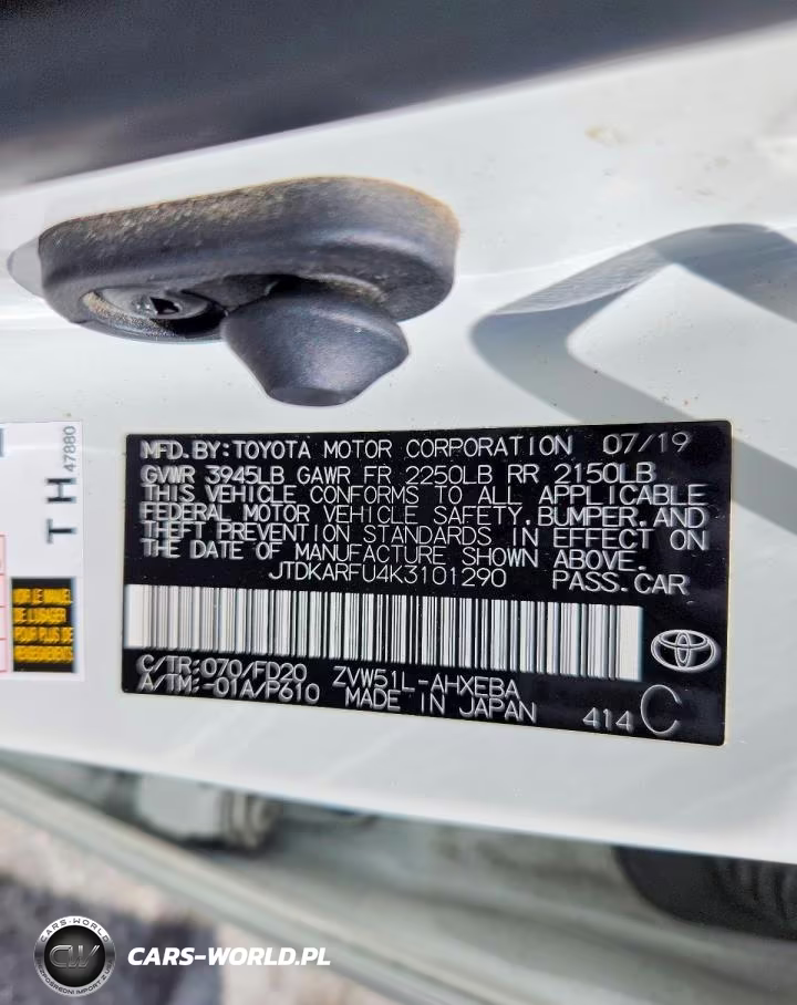 2019 Toyota Prius Le VIN:JTDKARFU4K3101290 - 12