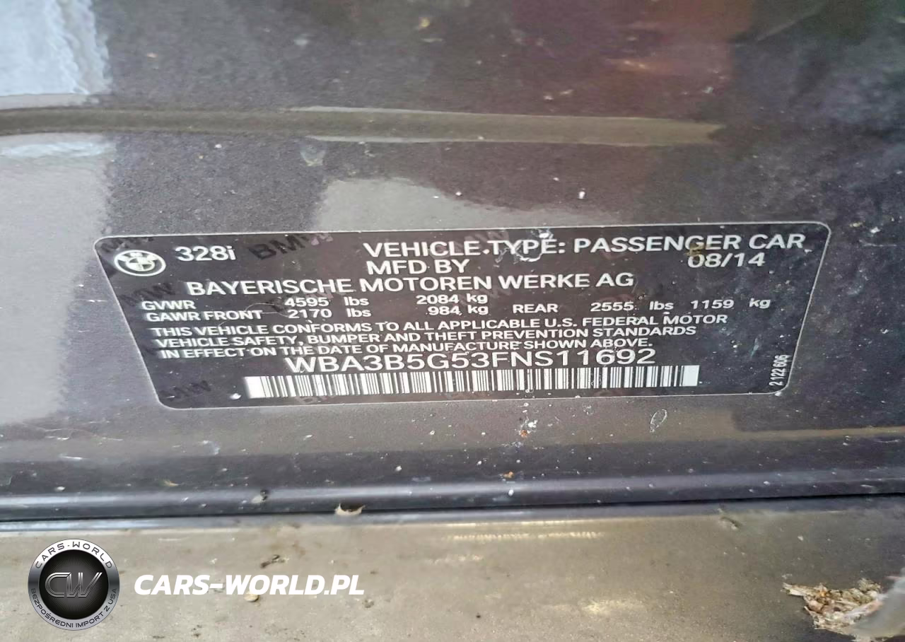 2015 BMW 328 Xi Sulev VIN:WBA3B5G53FNS11692 - 12