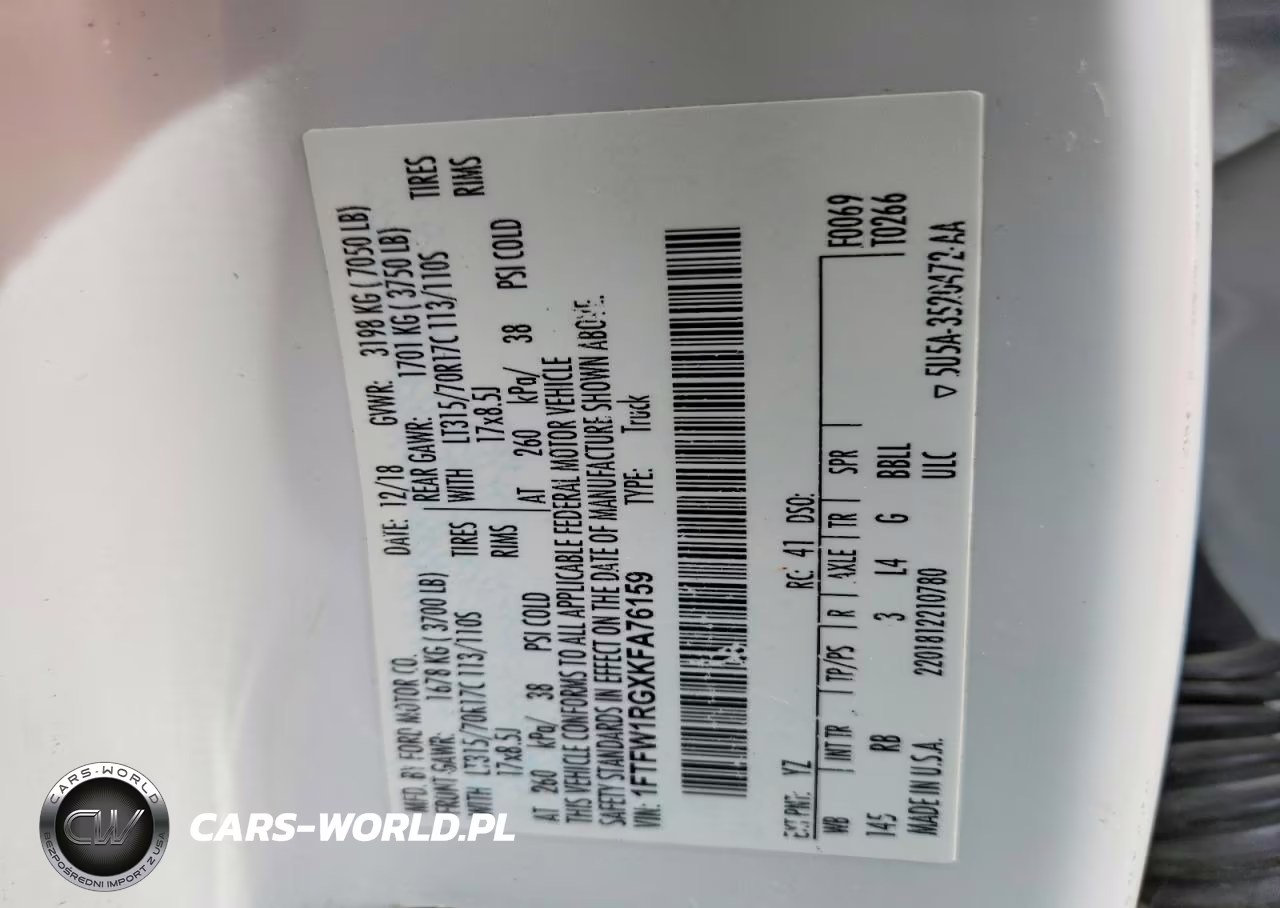 2019 Ford F150 Raptor VIN:1FTFW1RGXKFA76159 - 13