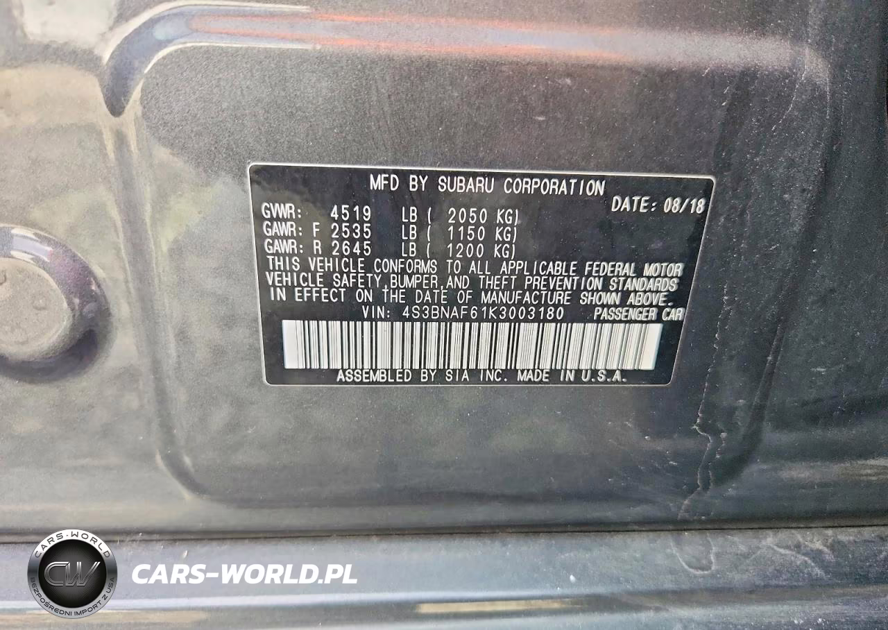 2019 Subaru Legacy 2.5I Premium VIN:4S3BNAF61K3003180 - 12