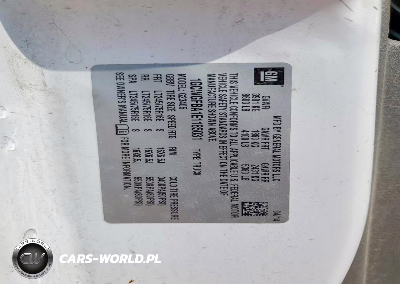 2014 Chevrolet Express 2500 Cargo Delivery Van VIN:1GCWGFBA1E1185031 - 13