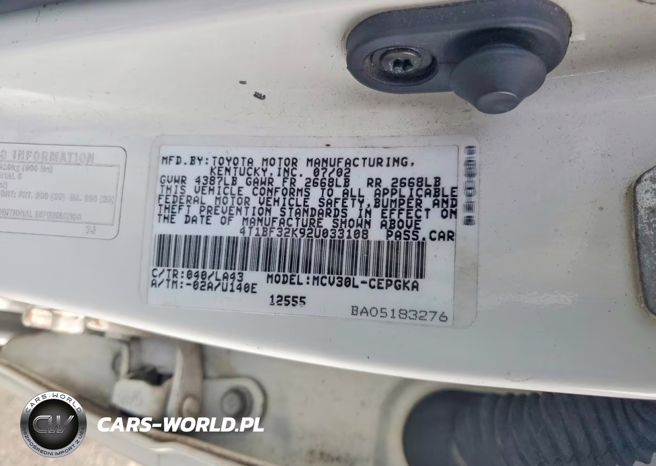 2002 Toyota Camry Xle V6 VIN:4T1BF32K92U033108 - 12