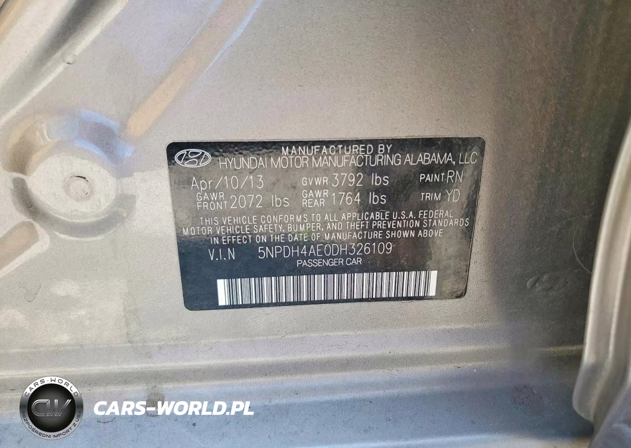 2013 Hyundai Elantra Gls VIN:5NPDH4AE0DH326109 - 12