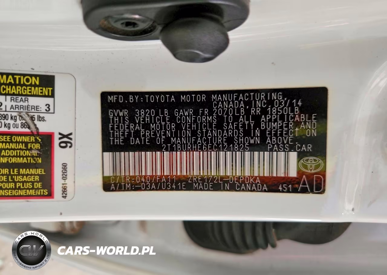 2014 Toyota Corolla VIN:2T1BURHE6EC121825 - 12
