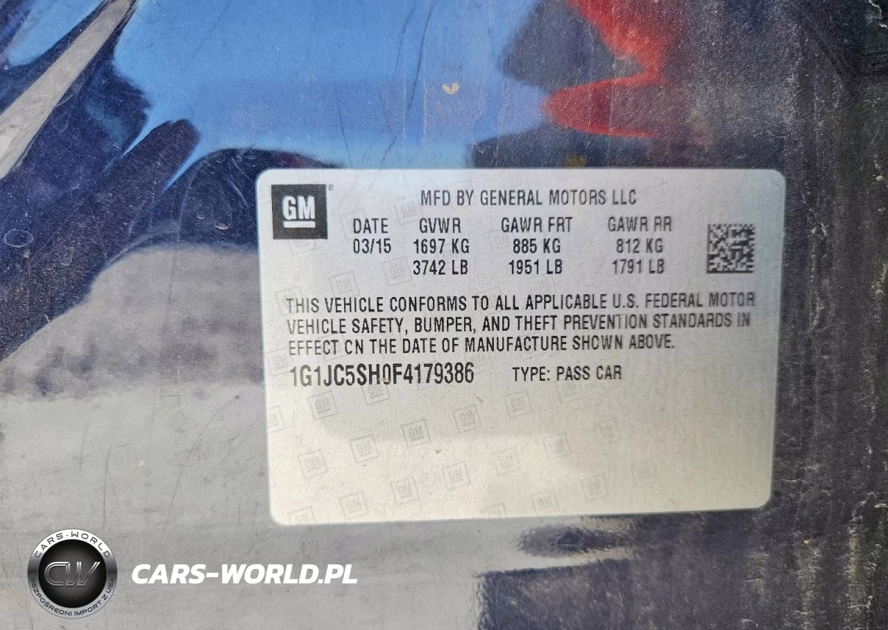 2015 Chevrolet Sonic Lt VIN:1G1JC5SH0F4179386 - 12