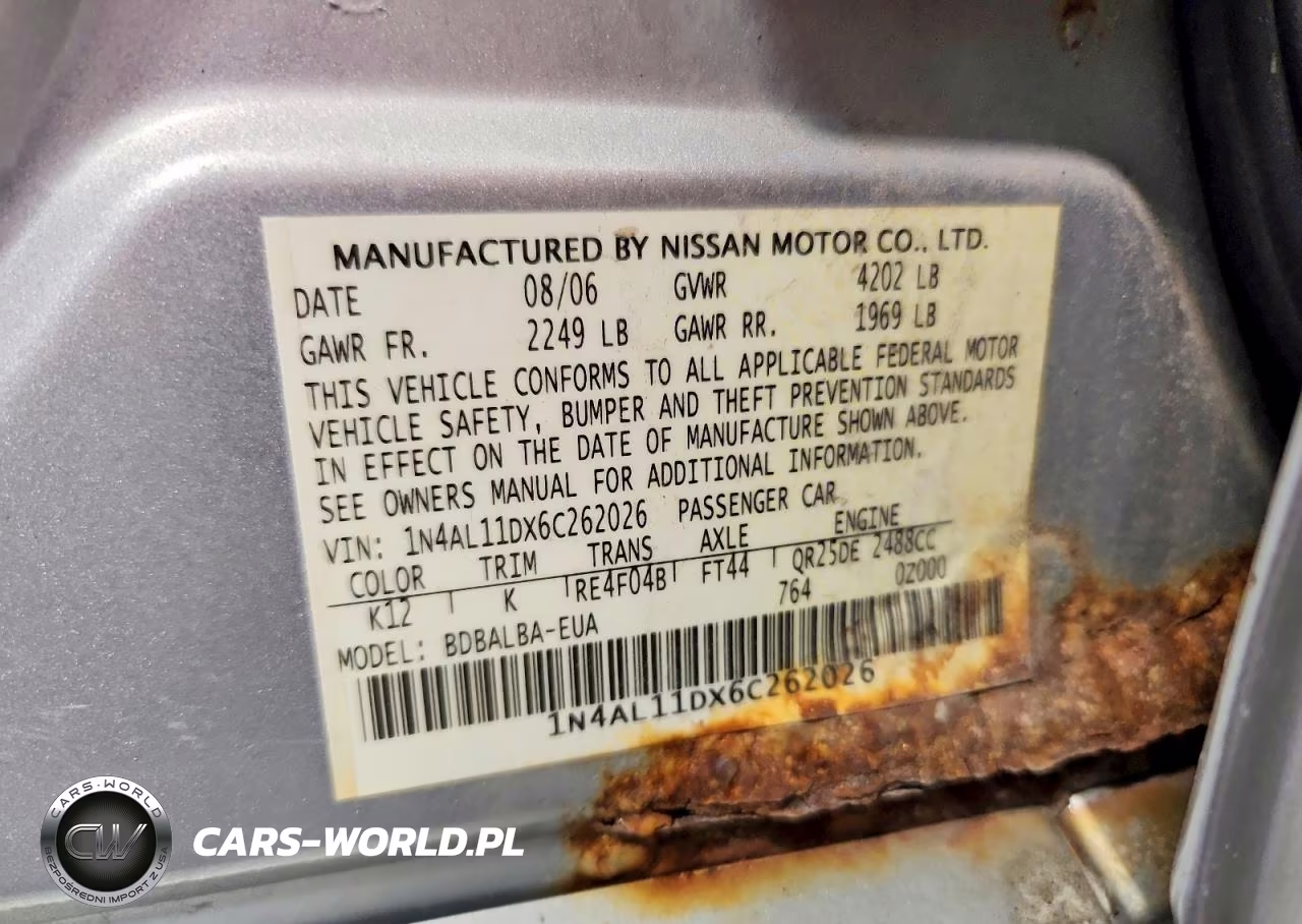 2006 Nissan Altima 2.5 VIN:1N4AL11DX6C262026 - 12