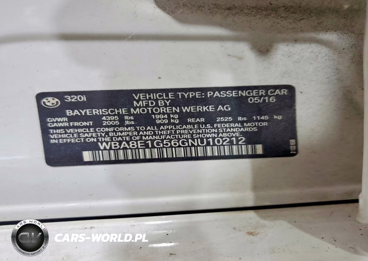 2016 BMW 320 I VIN:WBA8E1G56GNU10212 - 12