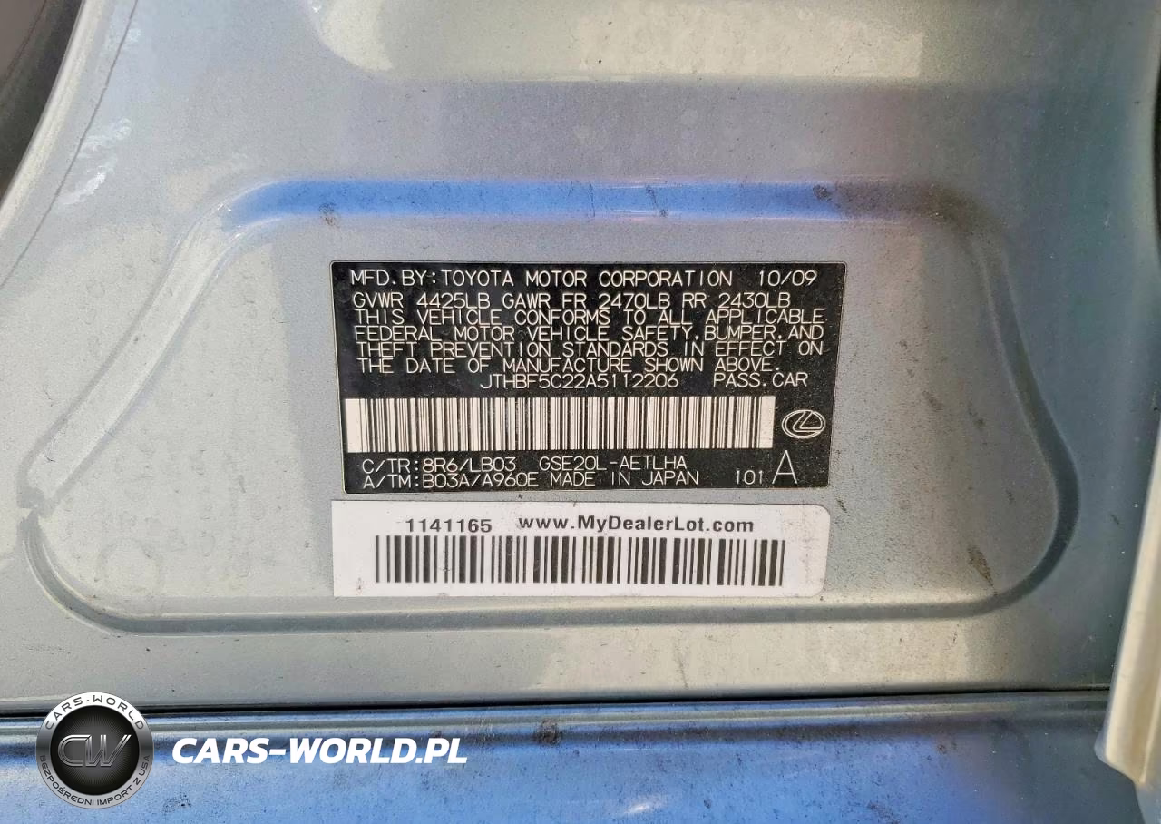 2010 Lexus Is 250 Base VIN:JTHBF5C22A5112206 - 12