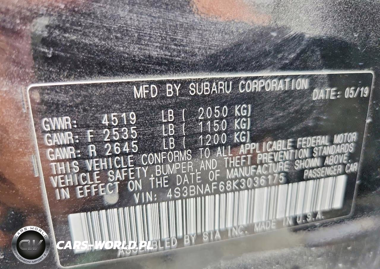 2019 Subaru Legacy 2.5I Premium VIN:4S3BNAF68K3036175 - 12