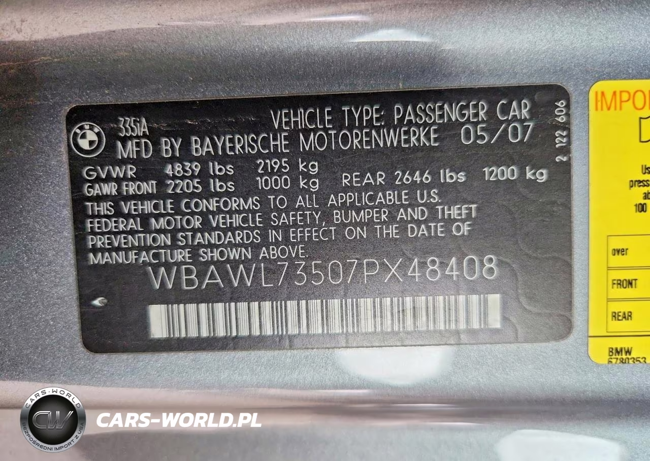 2007 BMW 335 I VIN:WBAWL73507PX48408 - 12