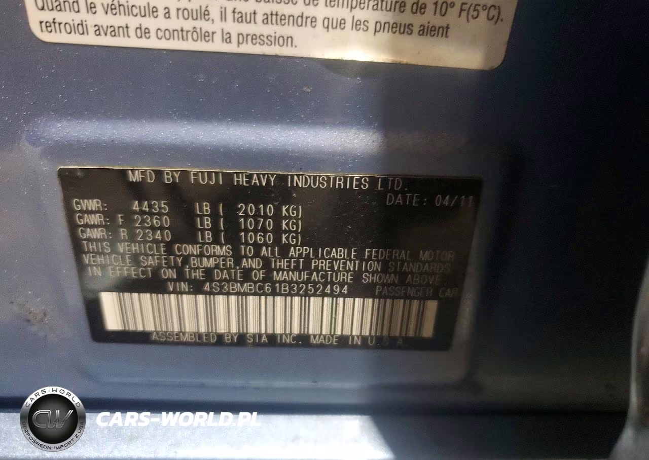 2011 Subaru Legacy 2.5I Premium VIN:4S3BMBC61B3252494 - 13