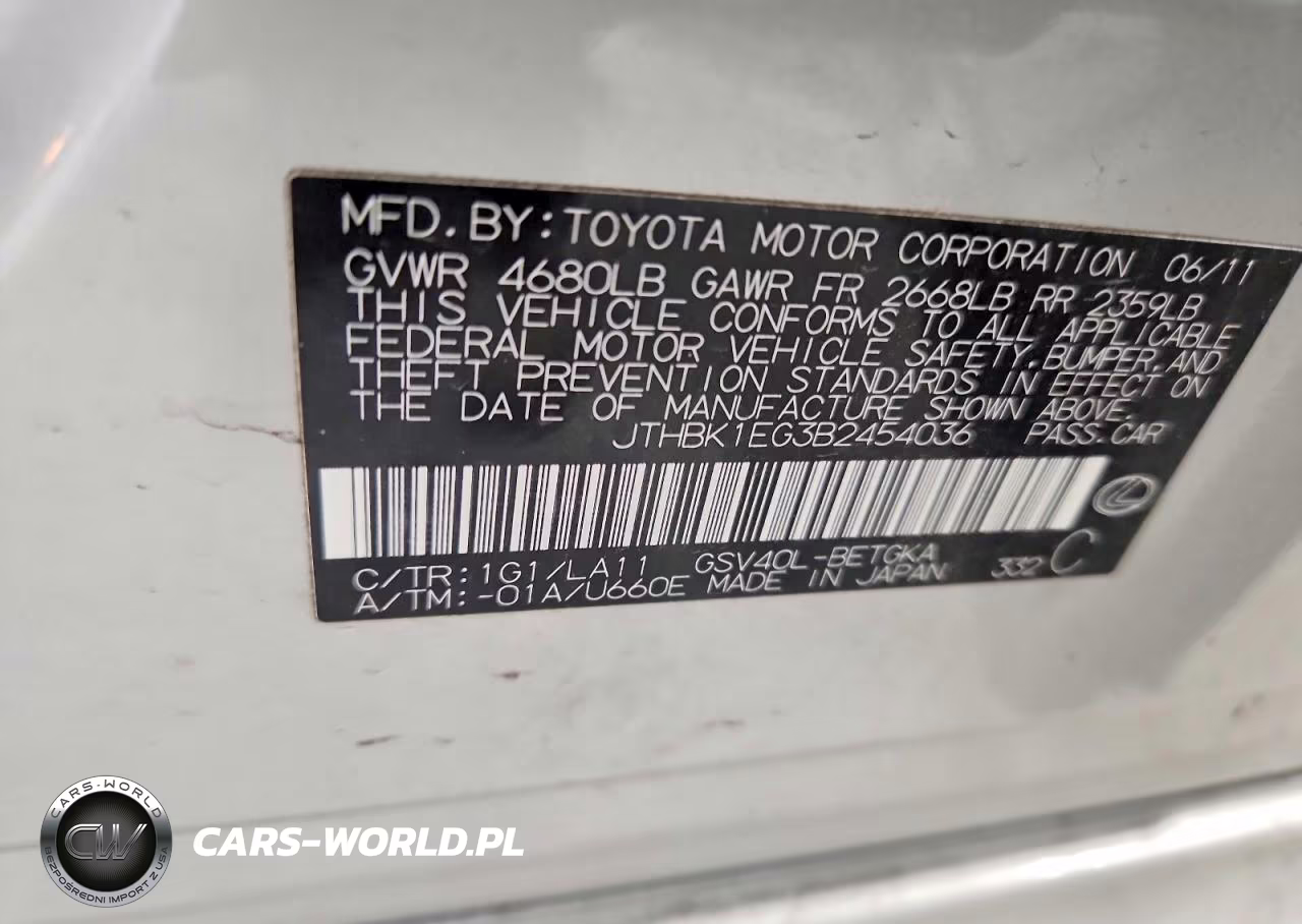 2011 Lexus Es 350 VIN:JTHBK1EG3B2454036 - 13