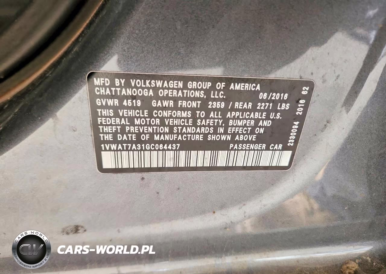 2016 Volkswagen Passat S VIN:1VWAT7A31GC064437 - 12
