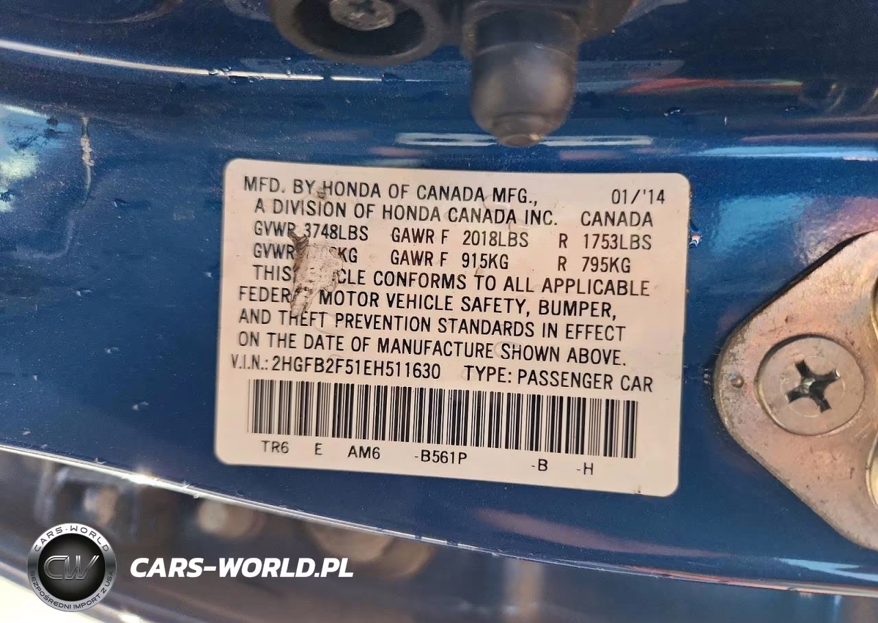 2014 Honda Civic Lx VIN:2HGFB2F51EH511630 - 13