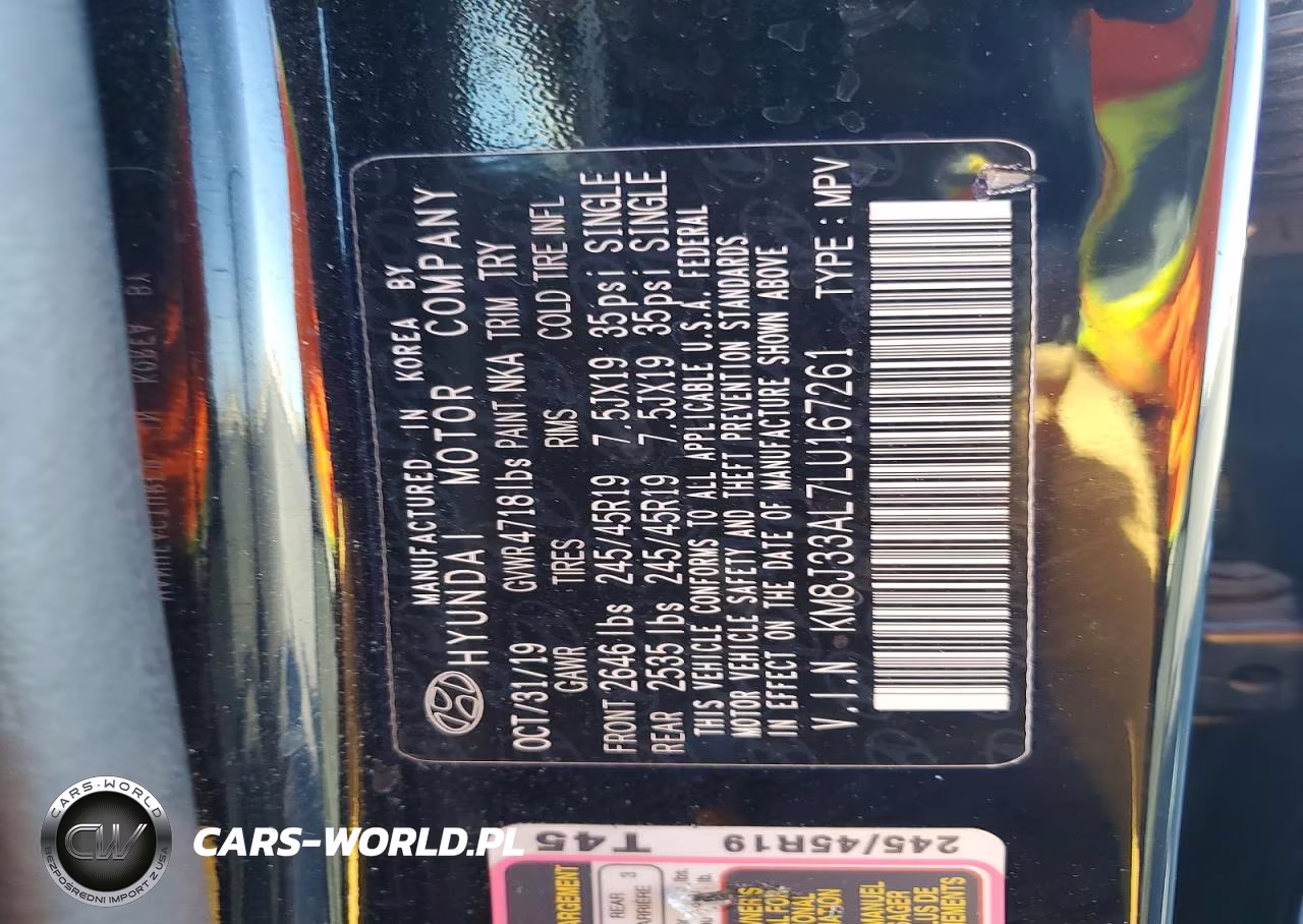 2020 Hyundai Tucson Sport VIN:KM8J33AL7LU167261 - 13