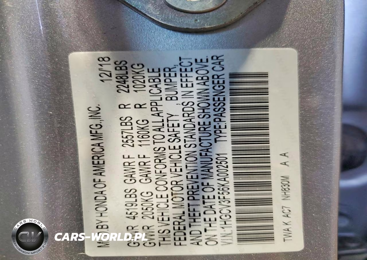 2019 Honda Accord Hybrid Exl VIN:1HGCV3F56KA002501 - 12
