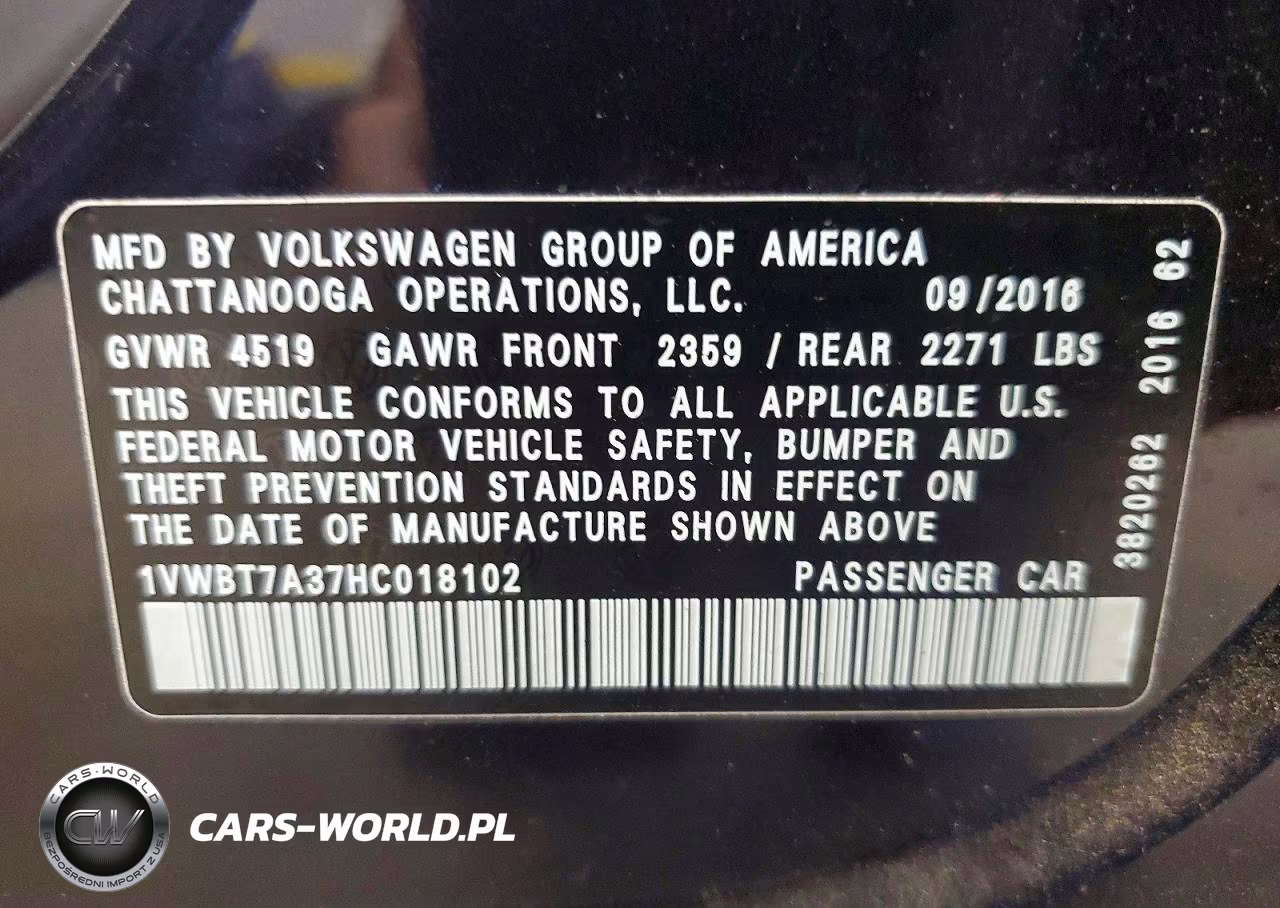 2017 Volkswagen Passat Se VIN:1VWBT7A37HC018102 - 12