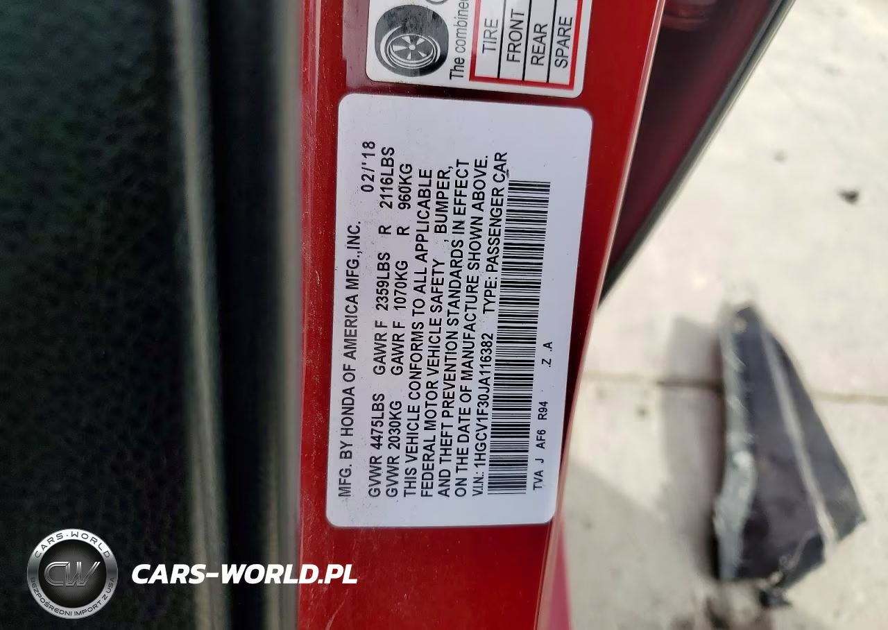 2018 Honda Accord Sport VIN:1HGCV1F30JA116382 - 12