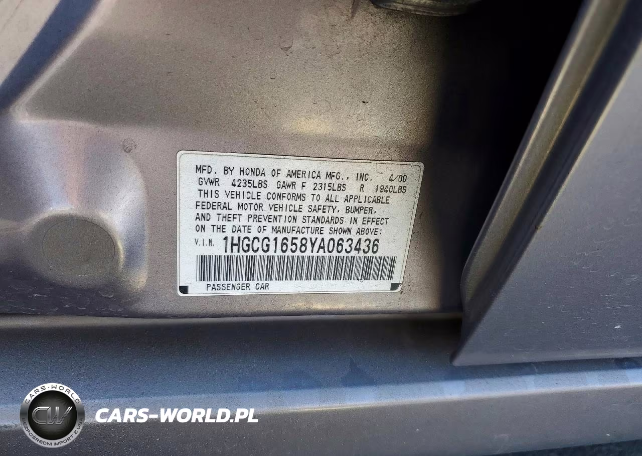2000 Honda Accord Ex VIN:1HGCG1658YA063436 - 12