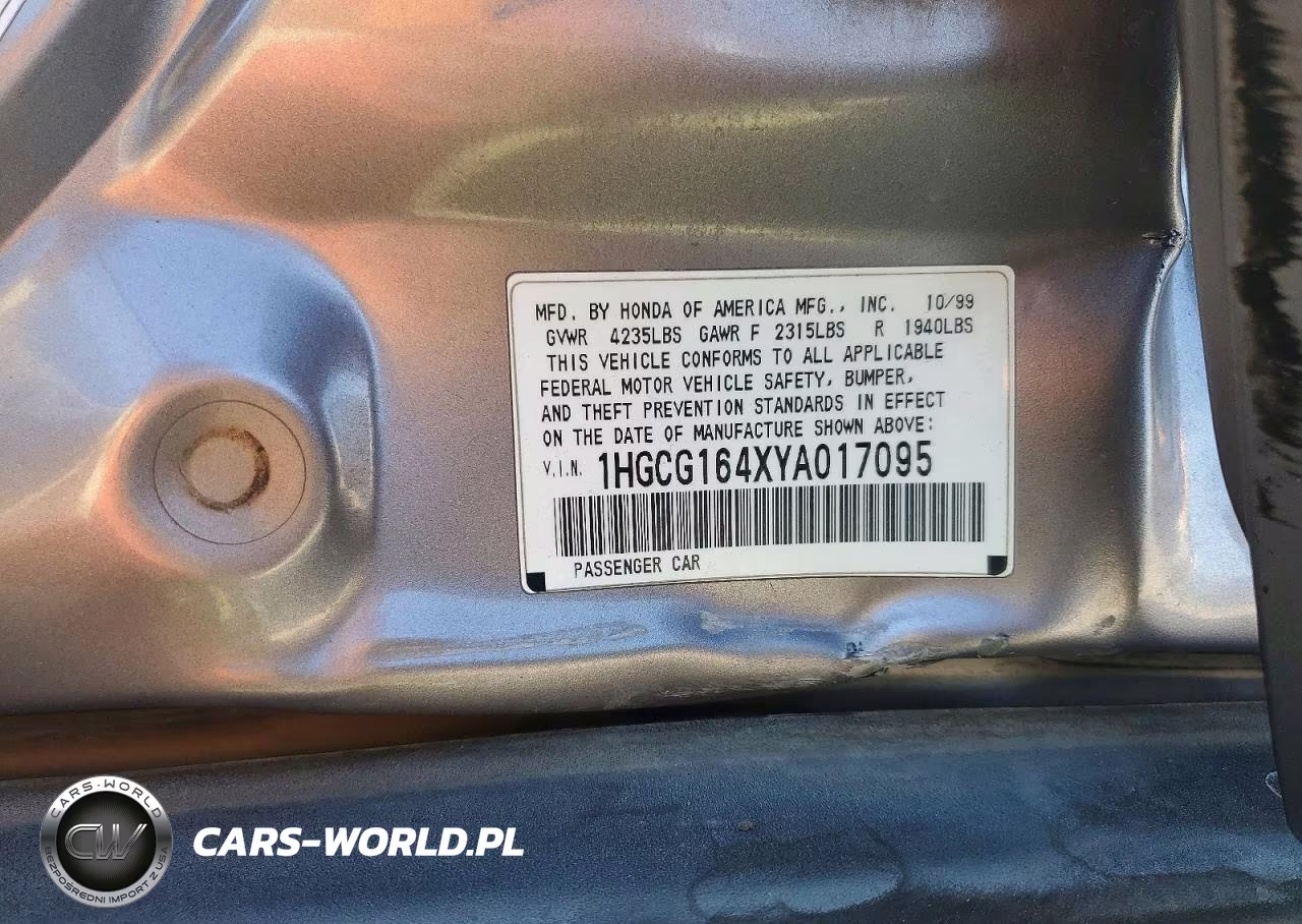2000 Honda Accord Lx VIN:1HGCG164XYA017095 - 12
