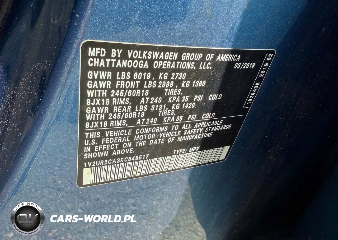 2019 Volkswagen Atlas Se VIN:1V2UR2CA3KC548517 - 10
