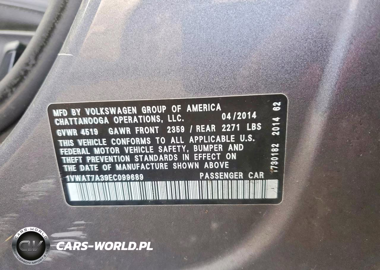 2014 Volkswagen Passat S VIN:1VWAT7A39EC099689 - 12