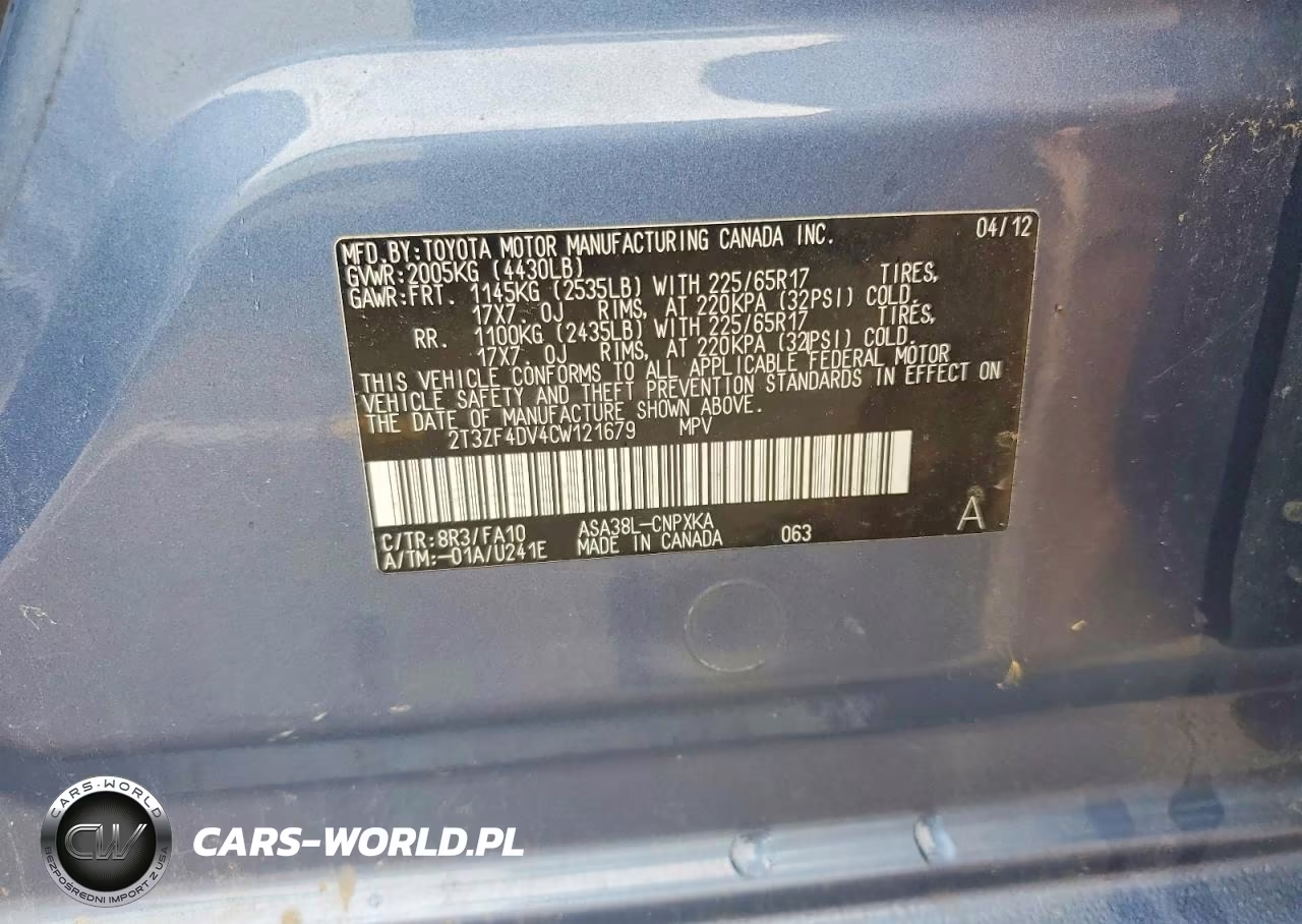 2012 Toyota Rav4 Base VIN:2T3ZF4DV4CW121679 - 13