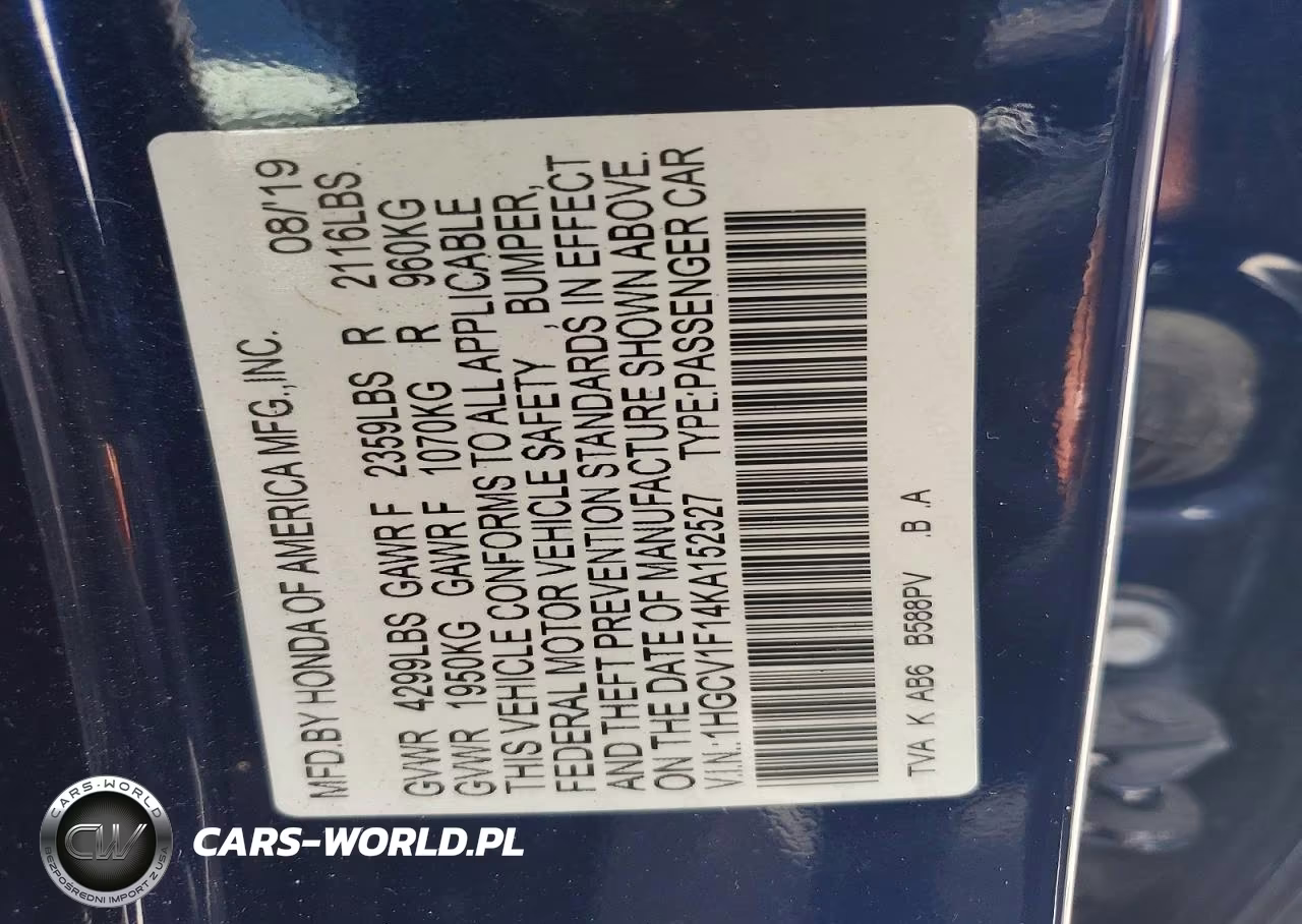 2019 Honda Accord Lx VIN:1HGCV1F14KA152527 - 13