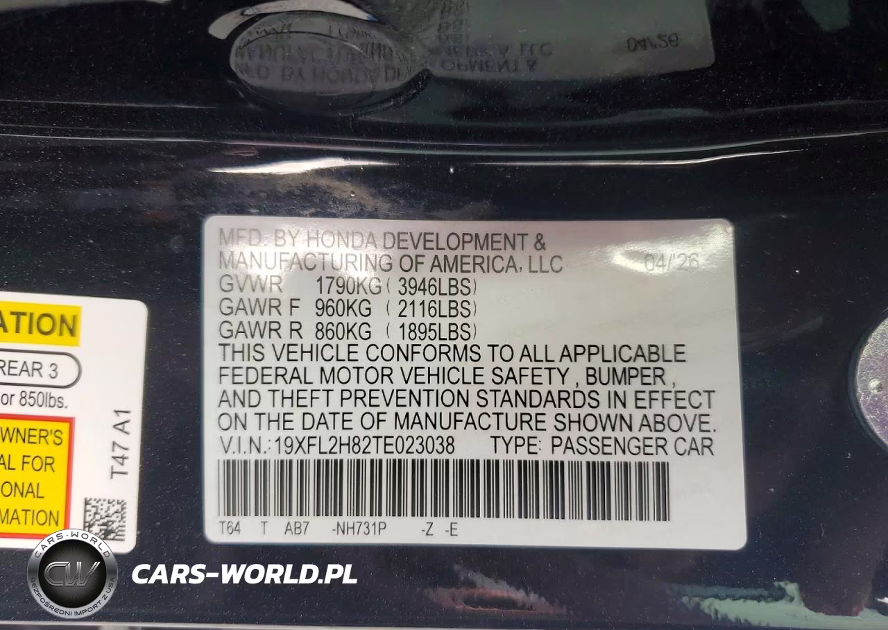 2026 Honda Civic Sport VIN:19XFL2H82TE023038 - 13
