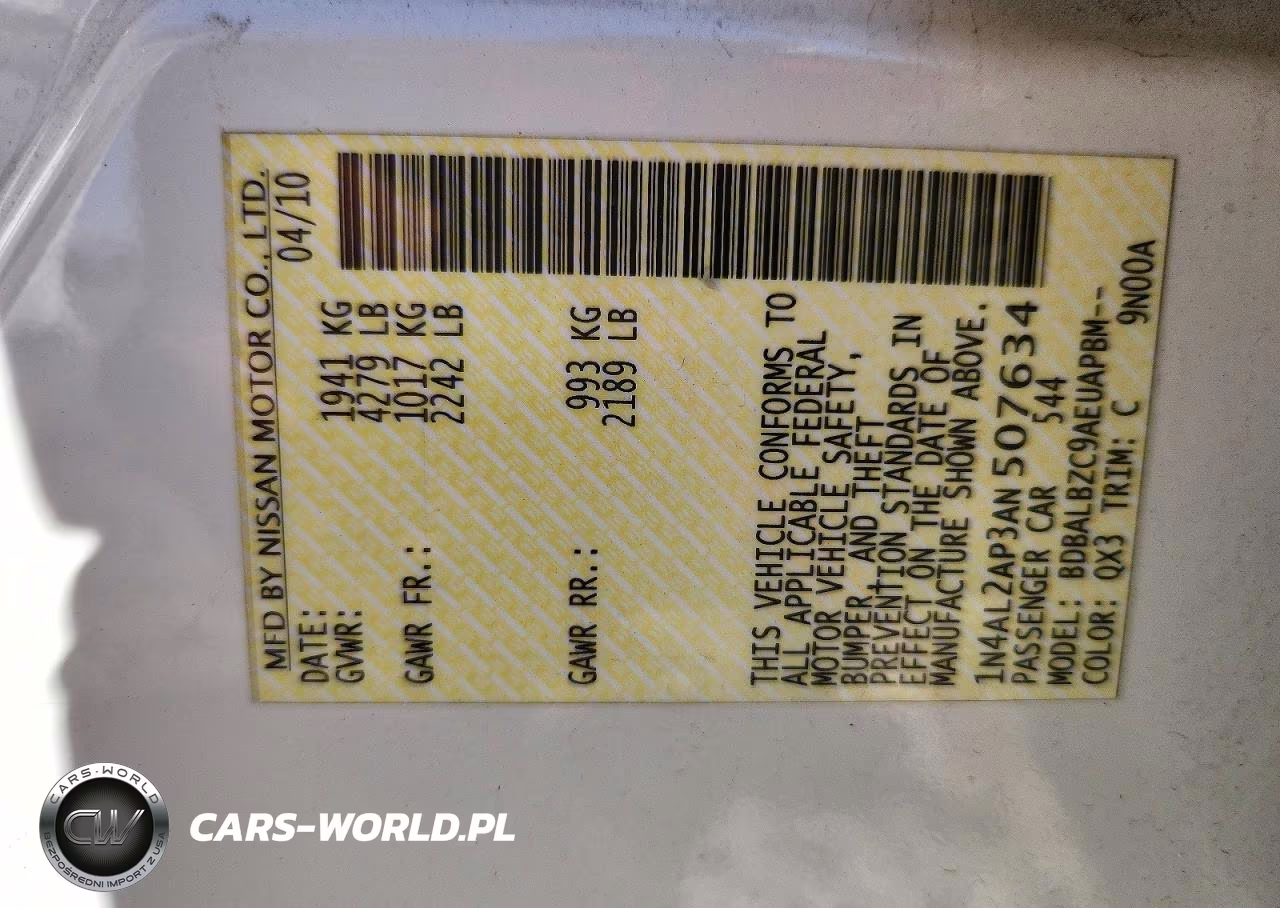 2010 Nissan Altima 2.5 VIN:1N4AL2AP3AN507634 - 12