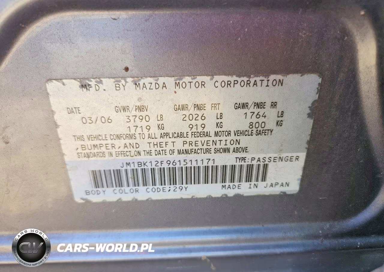 2006 Mazda 3 I VIN:JM1BK12F961511171 - 12