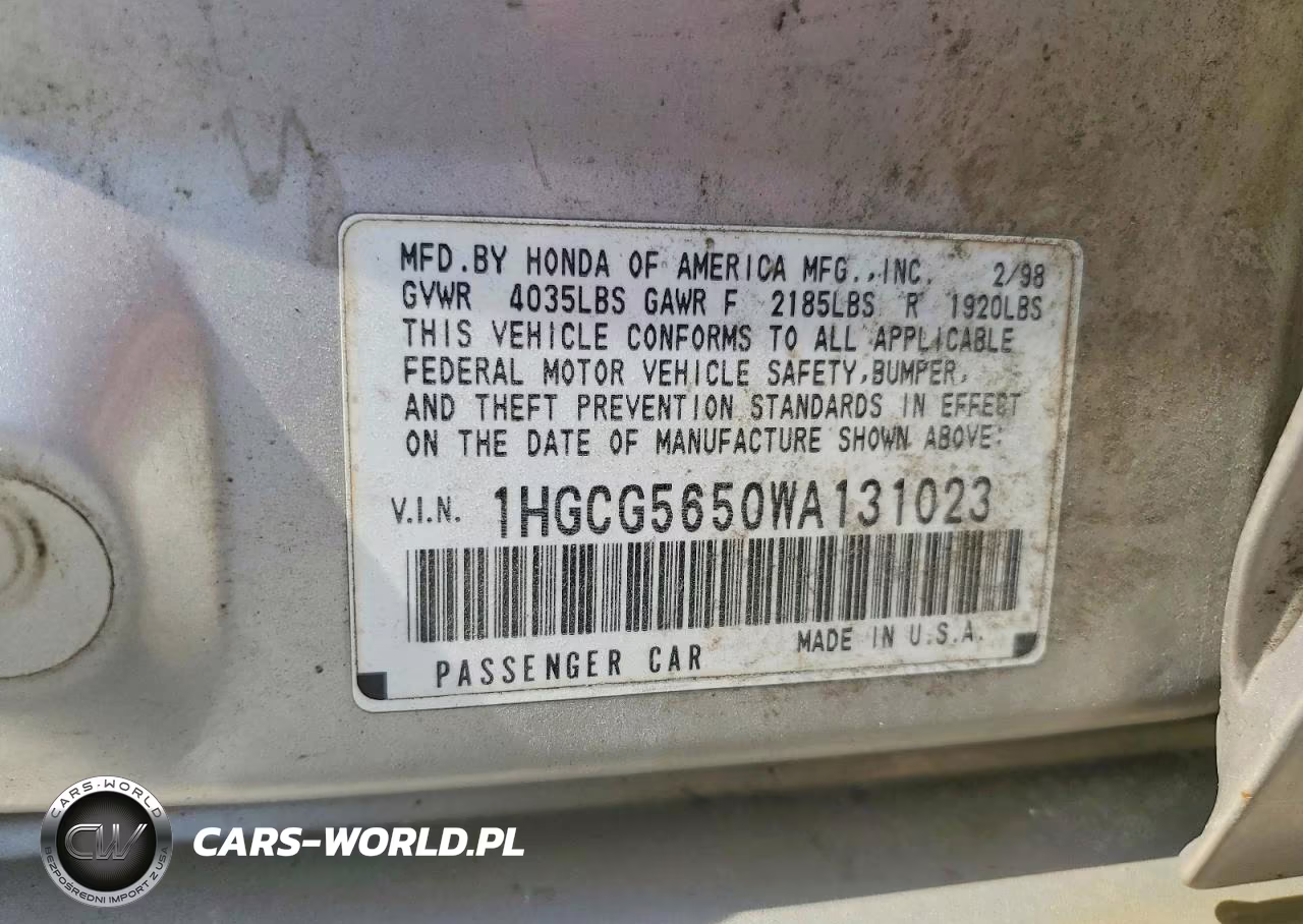 1998 Honda Accord Ex VIN:1HGCG5650WA131023 - 12