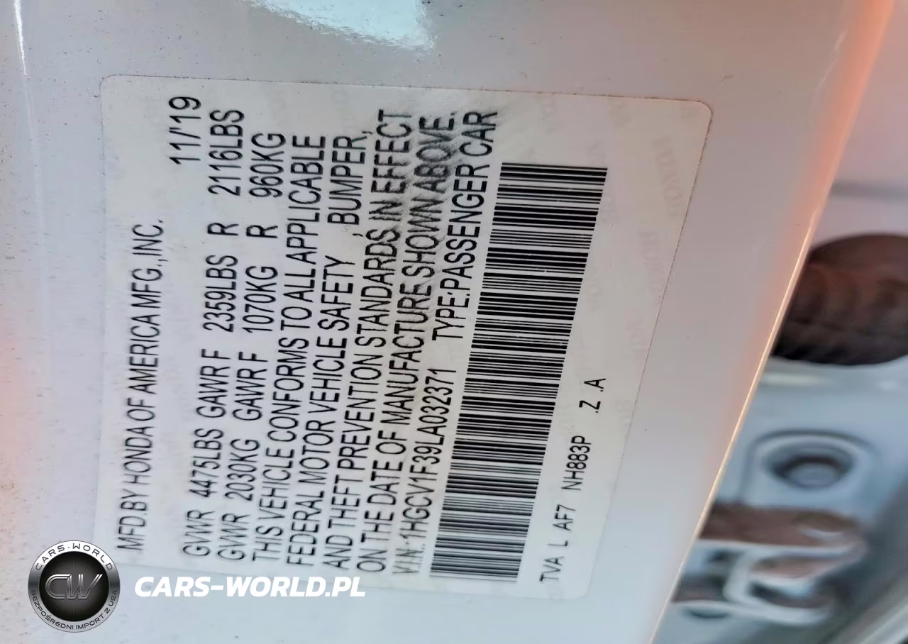 2020 Honda Accord Sport VIN:1HGCV1F39LA032371 - 12