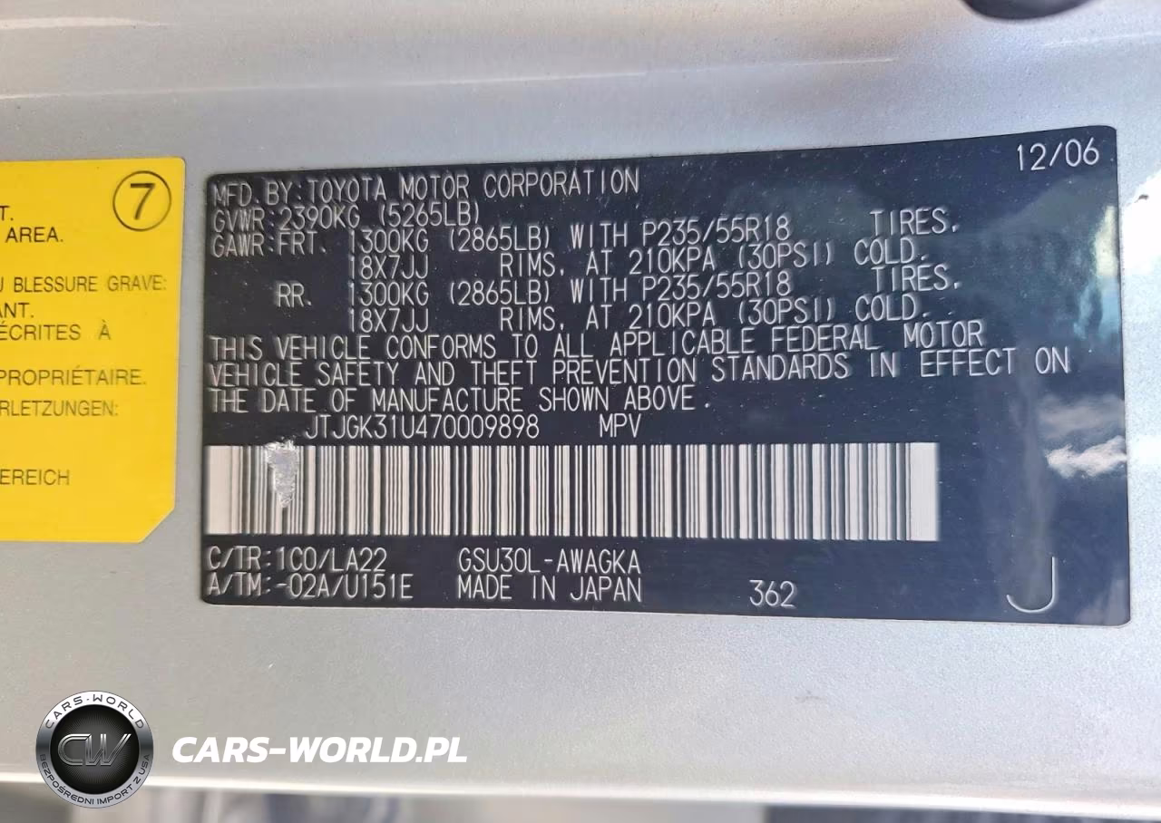 2007 Lexus Rx 350 VIN:JTJGK31U470009898 - 13