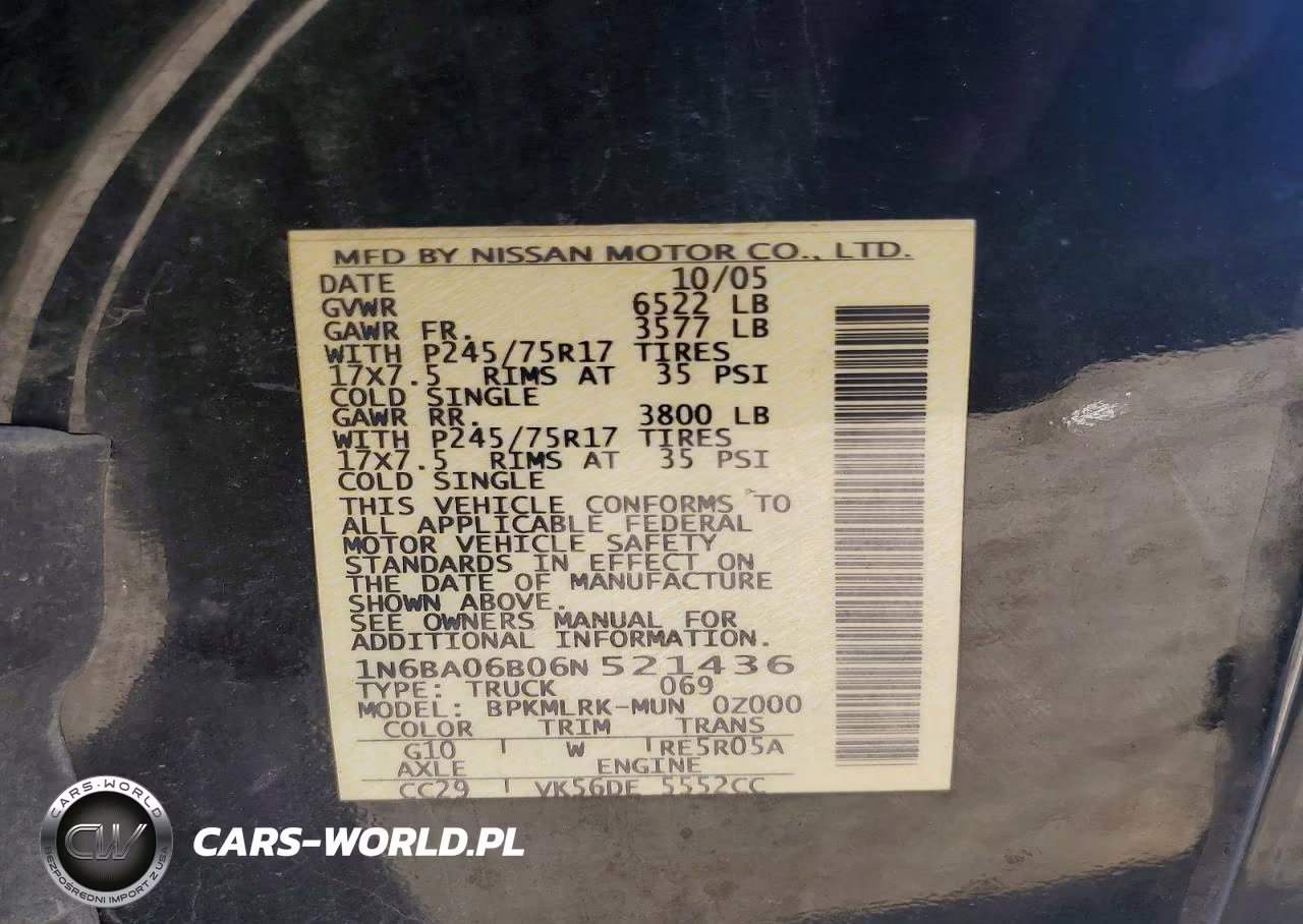 2006 Nissan Titan Xe Ffv VIN:1N6BA06B06N521436 - 12
