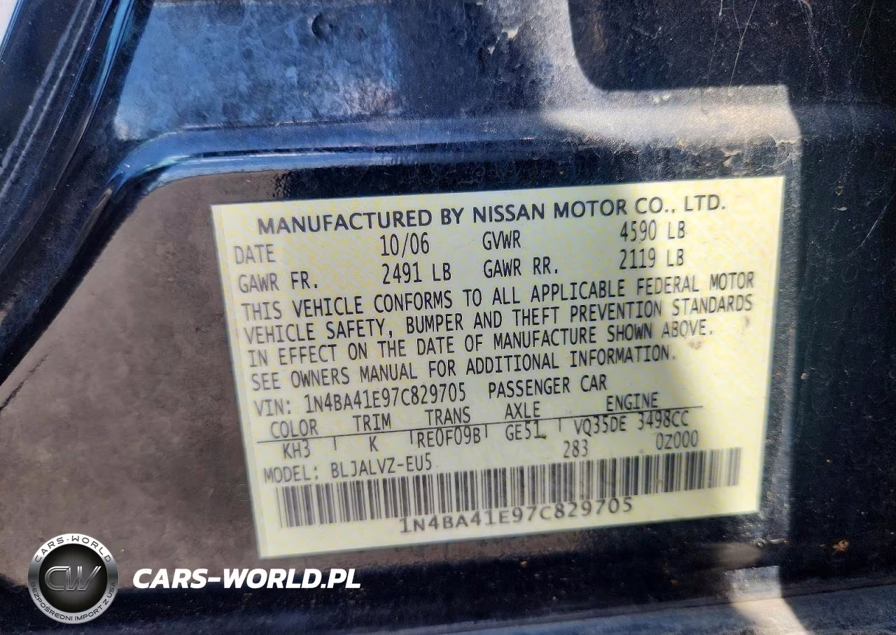 2007 Nissan Maxima 3.5 Se VIN:1N4BA41E97C829705 - 12