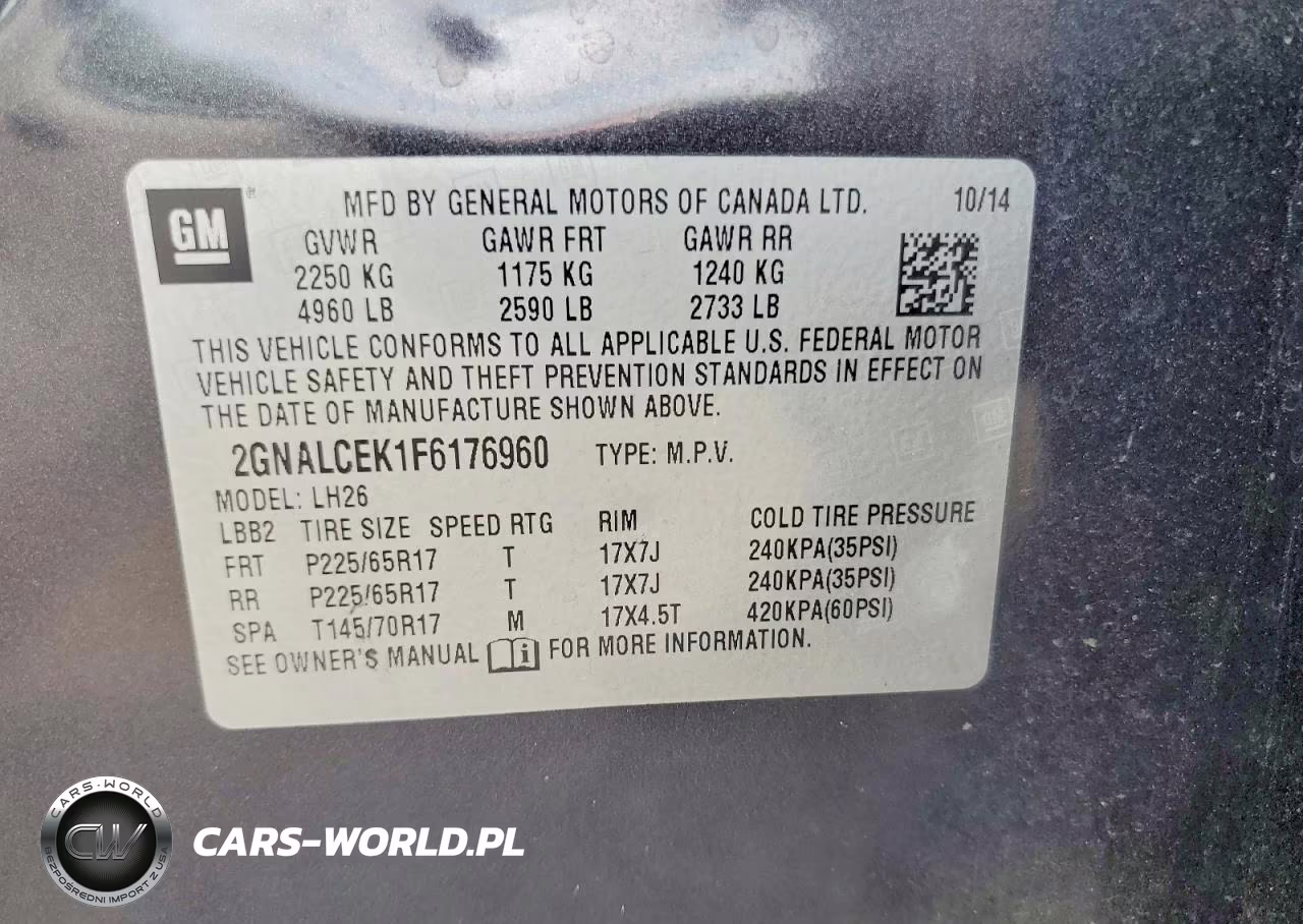 2015 Chevrolet Equinox Lt VIN:2GNALCEK1F6176960 - 12