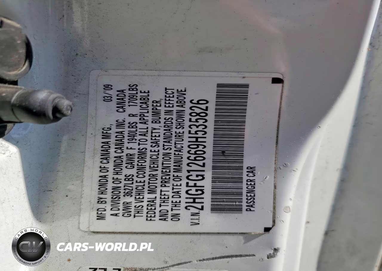 2009 Honda Civic Lx VIN:2HGFG12669H535826 - 12