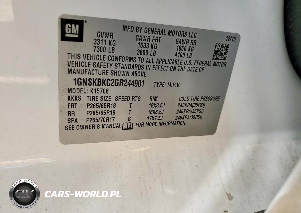 2016 Chevrolet Tahoe K1500 Lt VIN:1GNSKBKC2GR244901 - 12