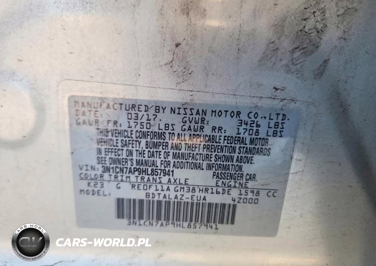 2017 Nissan Versa 1.6 S Plus VIN:3N1CN7AP9HL857941 - 12