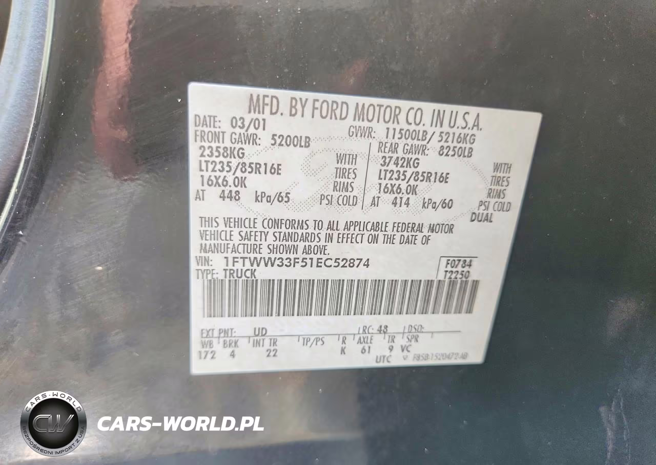 2001 Ford F350 Super Duty VIN:1FTWW33F51EC52874 - 12