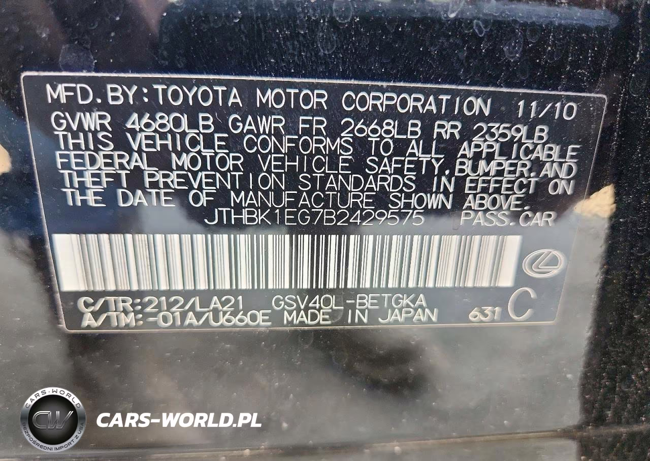 2011 Lexus Es 350 VIN:JTHBK1EG7B2429575 - 12