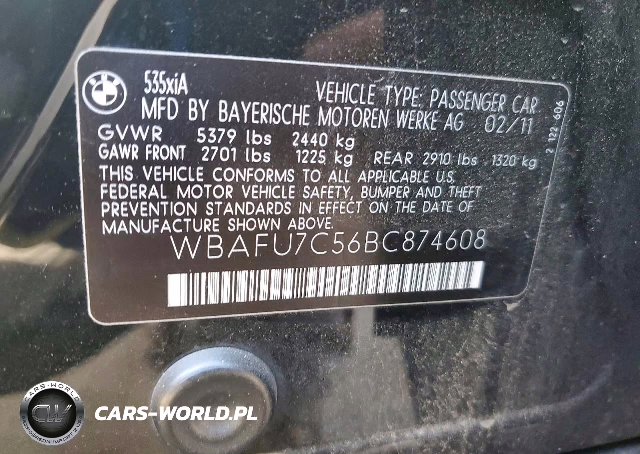 2011 BMW 535 Xi VIN:WBAFU7C56BC874608 - 12