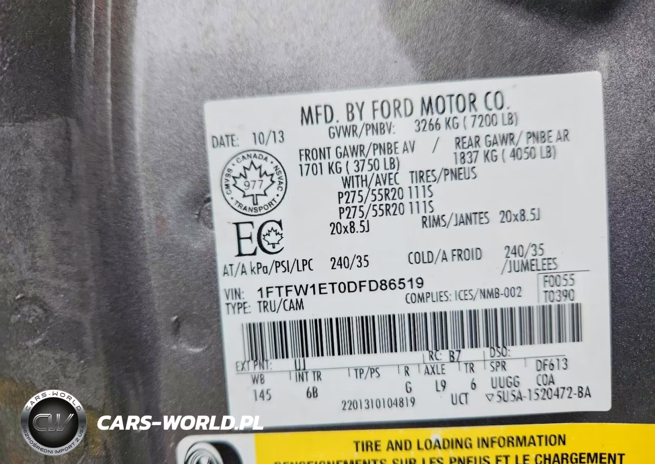 2013 Ford F150 Supercrew VIN:1FTFW1ET0DFD86519 - 13