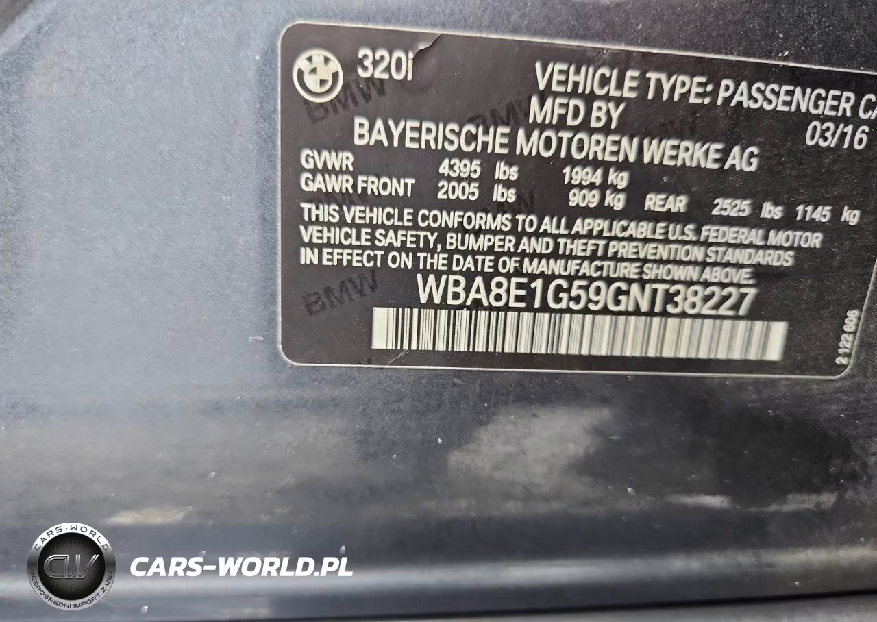 2016 BMW 320 I VIN:WBA8E1G59GNT38227 - 12