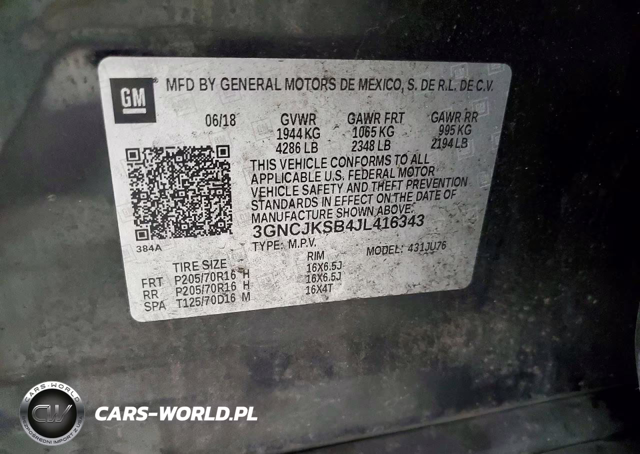 2018 Chevrolet Trax Ls VIN:3GNCJKSB4JL416343 - 13