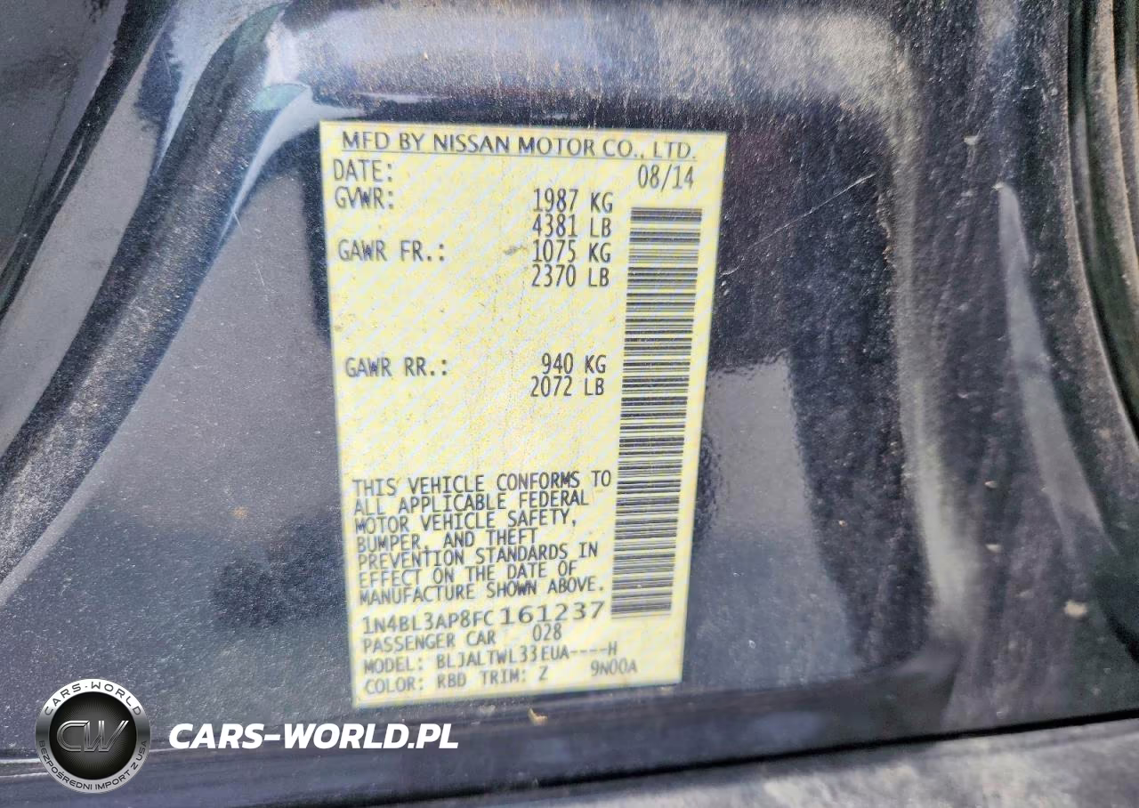 2015 Nissan Altima 3.5 Sl VIN:1N4BL3AP8FC161237 - 12