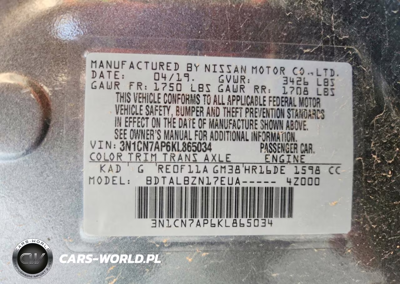 2019 Nissan Versa Sv VIN:3N1CN7AP6KL865034 - 12