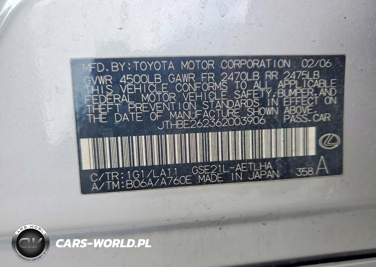 2006 Lexus Is 350 VIN:JTHBE262362003906 - 12