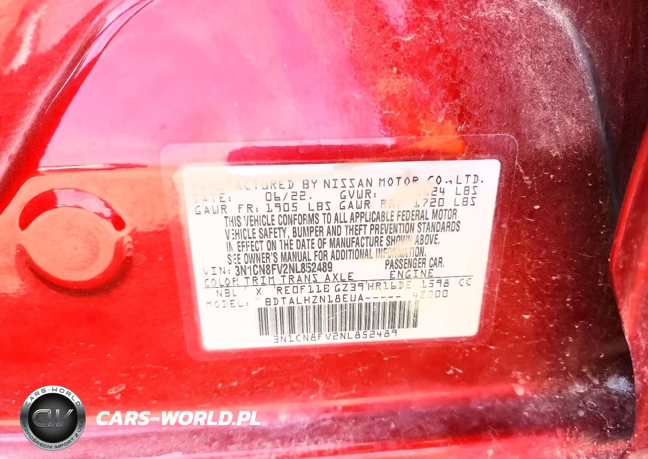 2022 Nissan Versa Sr VIN:3N1CN8FV2NL852489 - 12